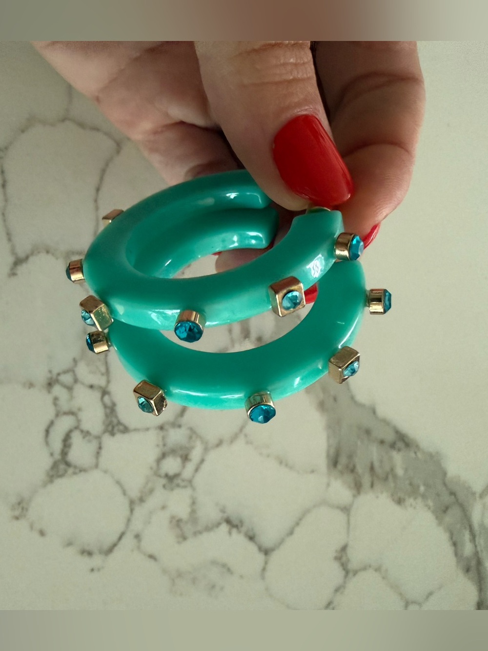 COS Turquoise Hoop Earrings with Gold and Blue Accents